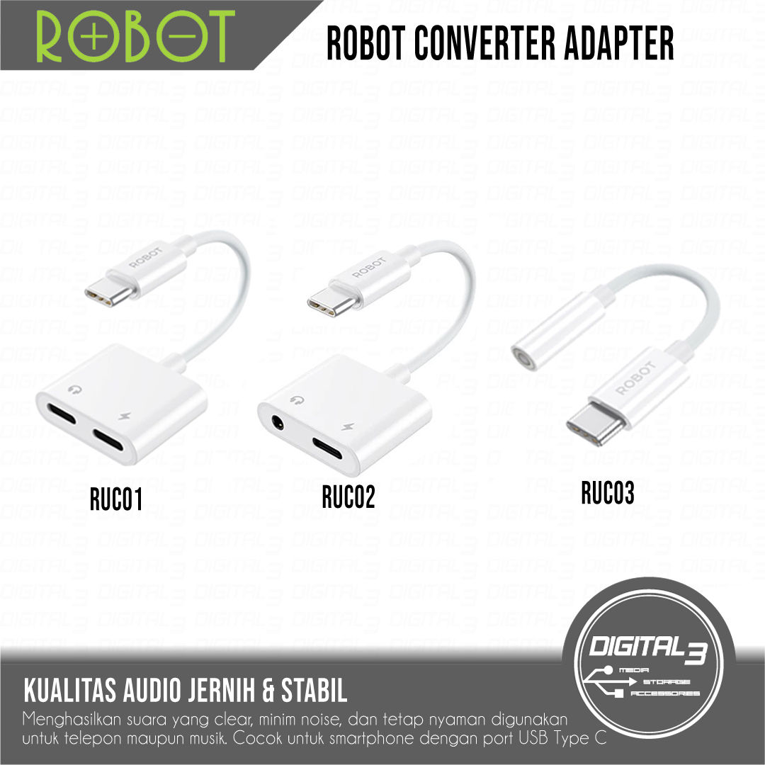 ROBOT Converter Adapter Type C to 3.5mm AUX & Type C to Dual Type C Splitter