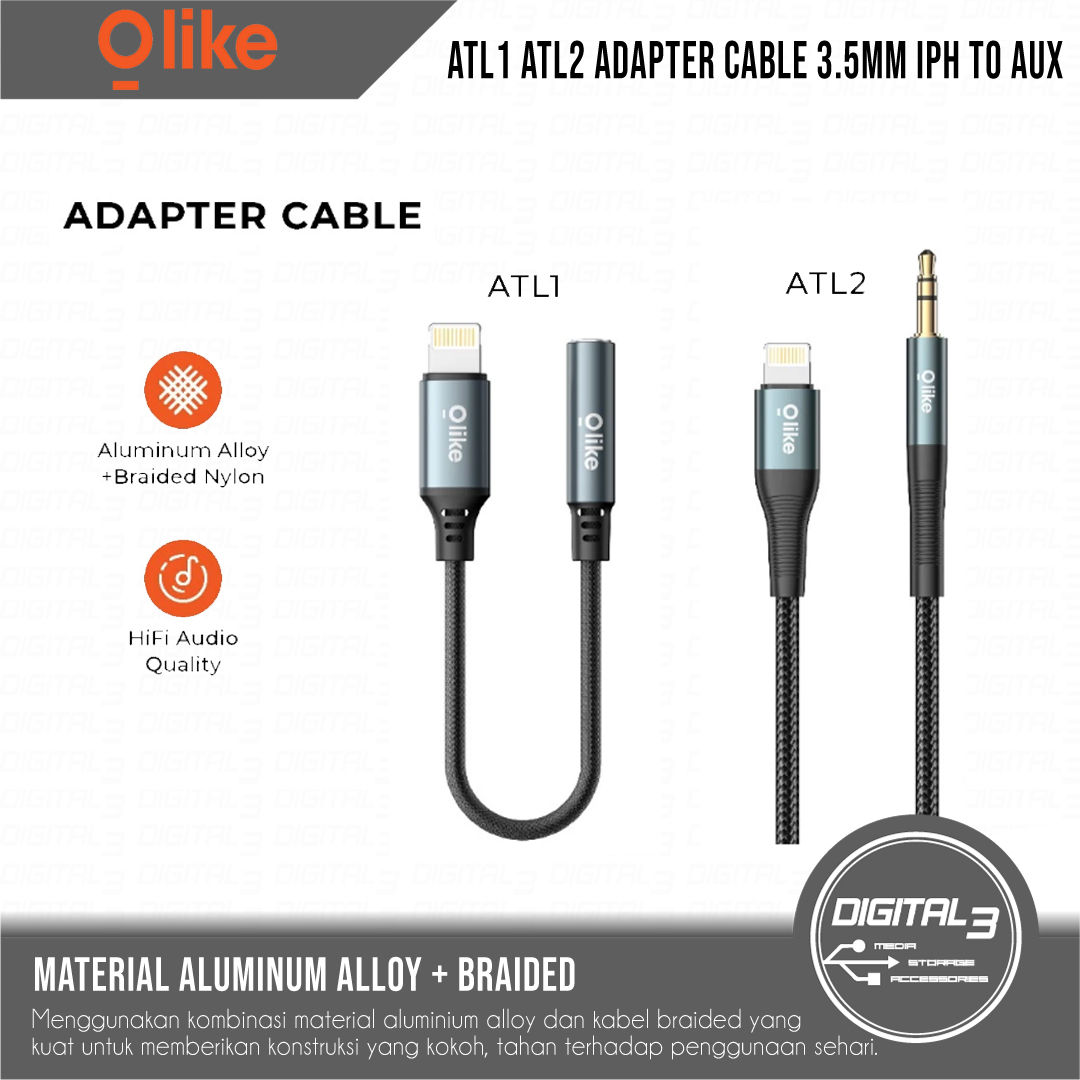 OLIKE Audio Adapter ATL1 / ATL2 – Lightning to 3.5mm Aux Braided Cable
