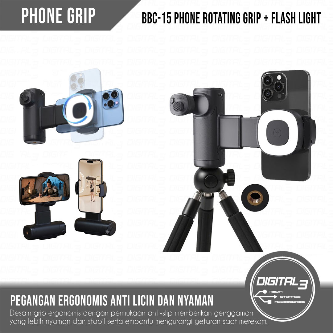 PHONE GRIP BBC-15 Bluetooth Phone Grip with Remote Shutter, 3-Mode Ring Light