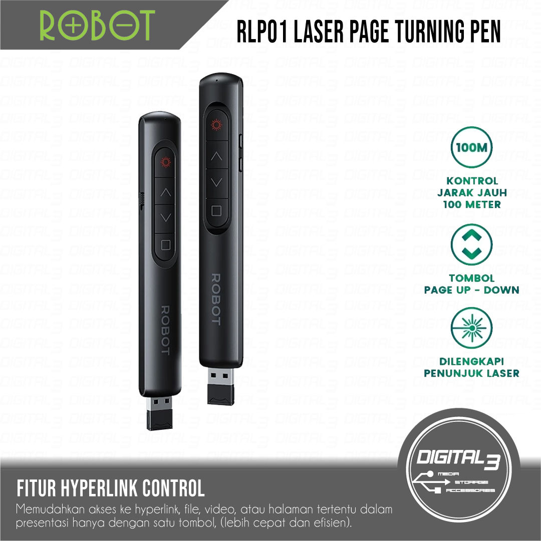 ROBOT RLP01 2.4G Wireless Laser Pointer Remote Presenter 100 Meters Original