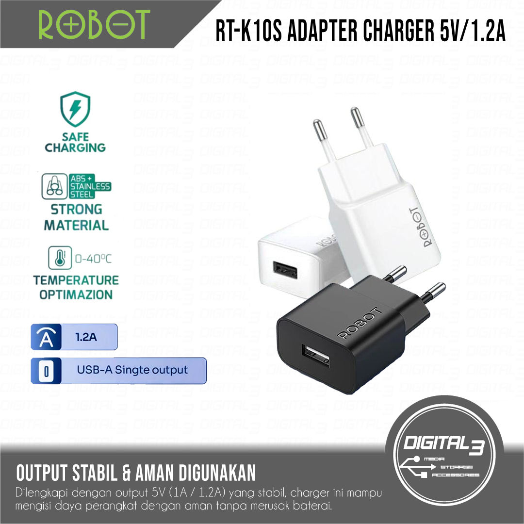 ROBOT RT-K10S Original 5V/1.2A Charger, Universal USB-A Fast Charging Adapter
