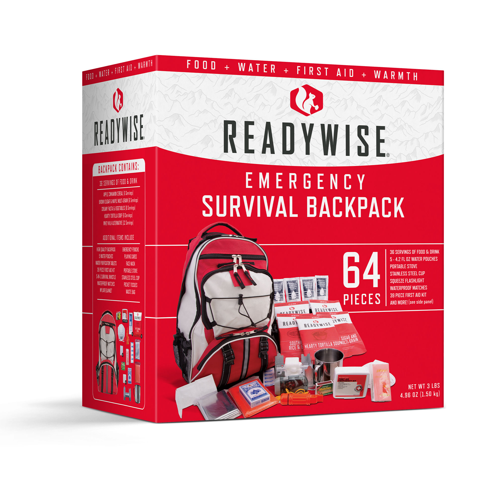 64 Piece Survival Back Pack (Red)