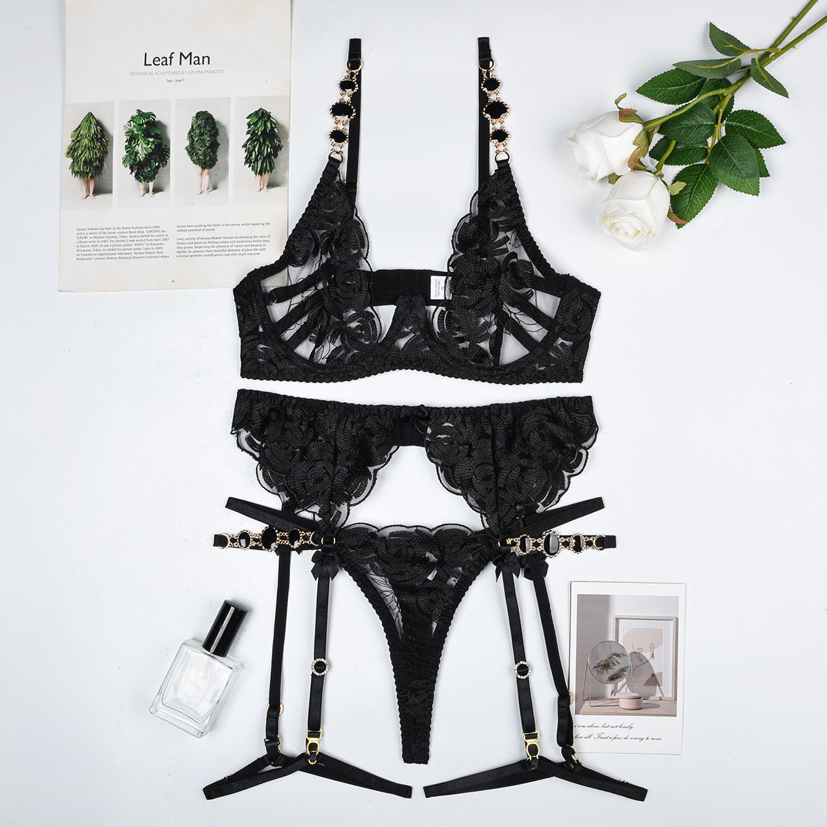 Lauren Lace Lingerie Floral Garter Set