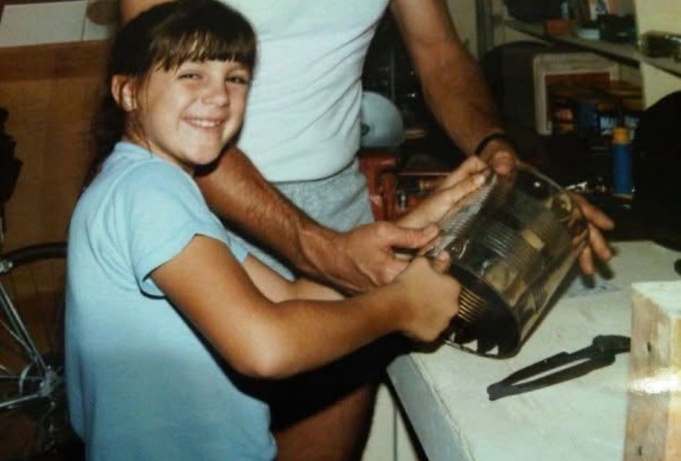 Dad showing me how but letting me do it.