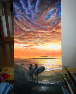 sunset　hunter　イッシーアート　夕日　海　波