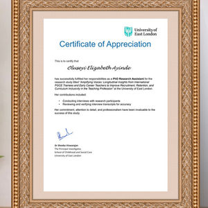 PhD Research Assistant Award Certificate