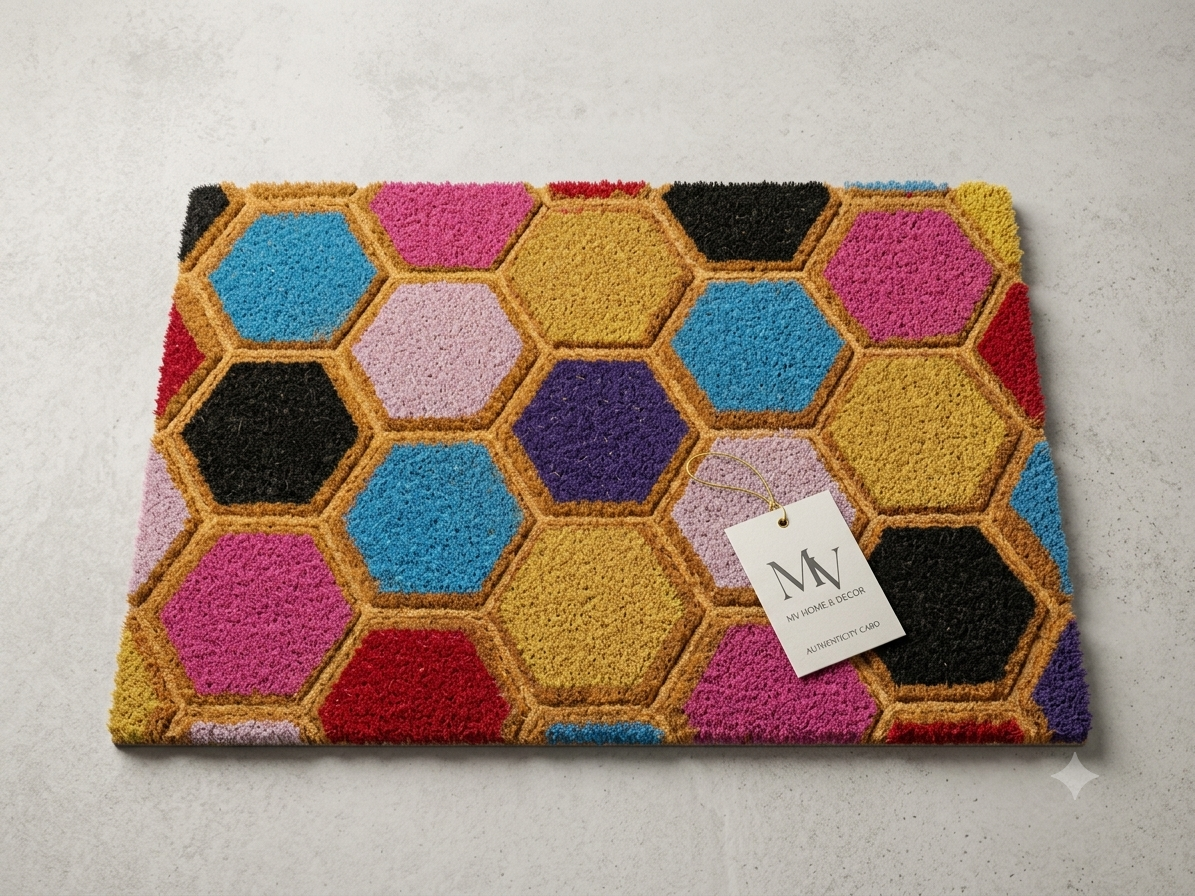 Felpudo de Entrada de Coco - Diseño Hexagonal Multicolor