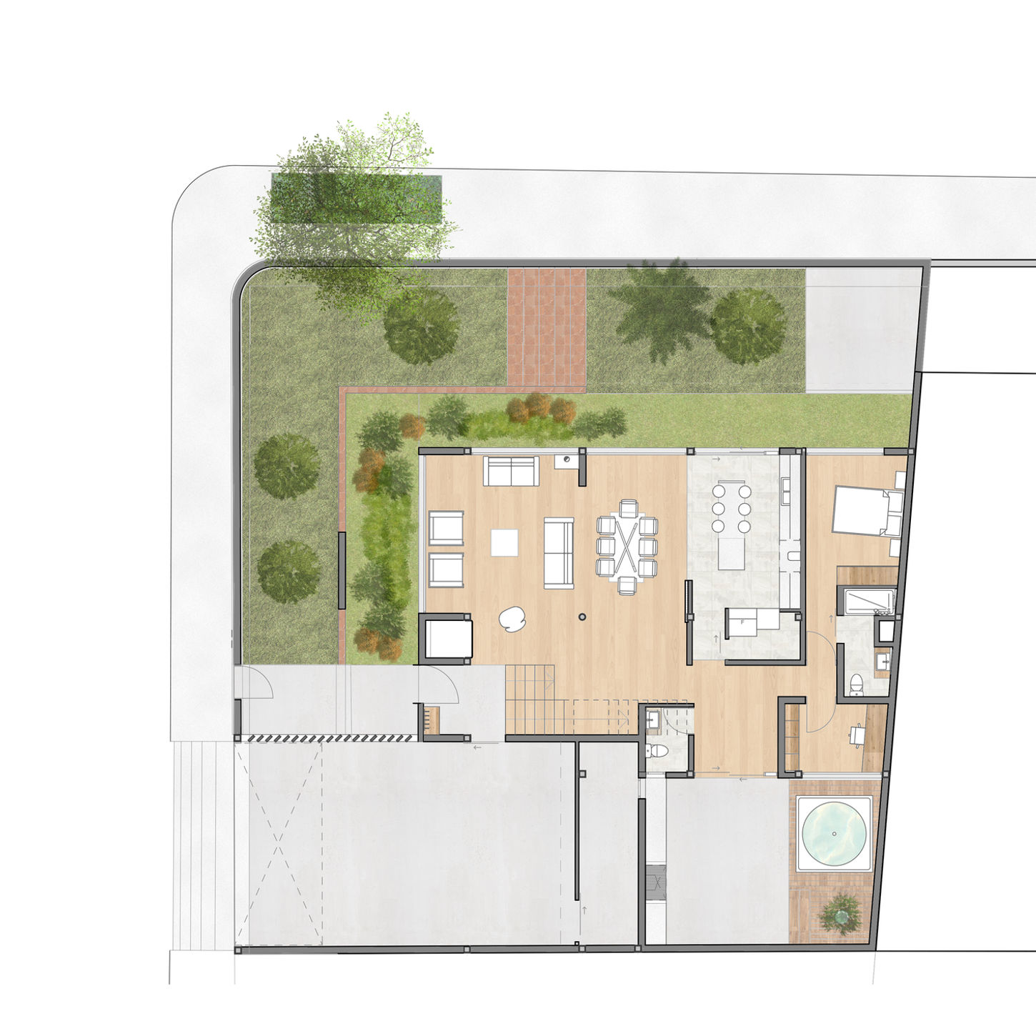 Se ubica en un tradicional barrio residencial, el proyecto resuelve los requerimientos del cliente a la vez que plantea una arquitectura contemporánea que recoge elementos esenciales para la vivienda como el jardín de ingreso, una doble altura que enfatiza la entrada, una buena iluminación mediante ventanas amplias y una razonable distribución de espacios según la necesidad de los miembros de la familia