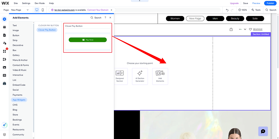 Wix Clover Free Pay Button Widget With a Drag-and-drop experience in the Wix Website Editor