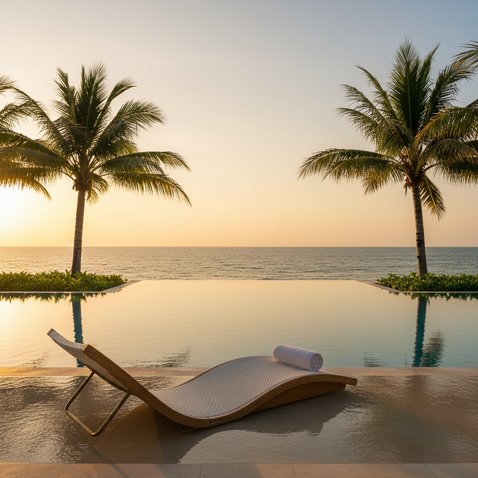 Lounge chair by infinity pool for tropical travel planning