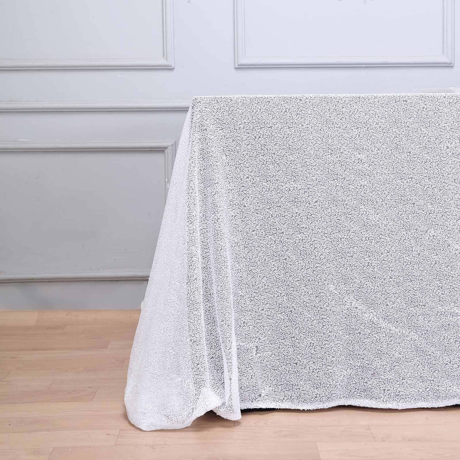 Sequin Rectangle Tablecloth 90"x132" White with Seamless Glittering Finish