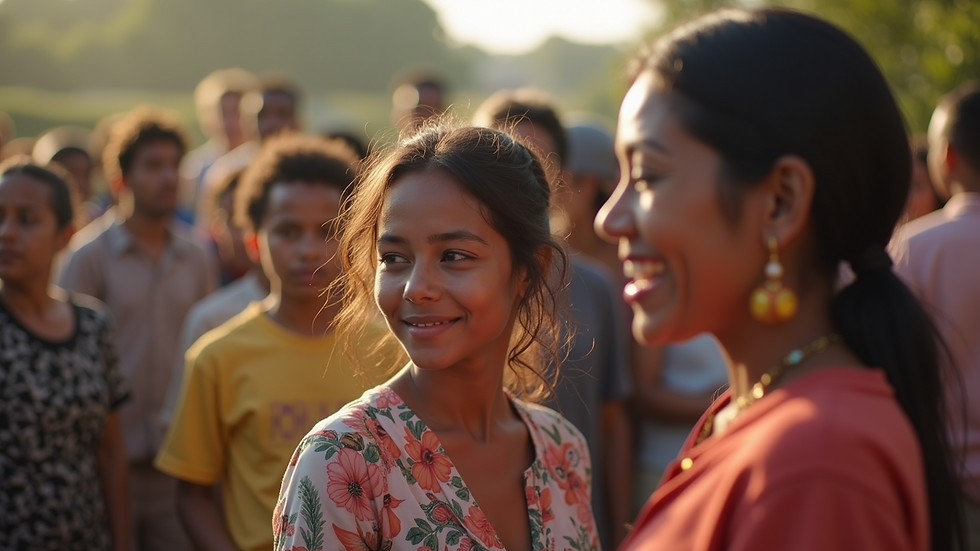 High angle view of a community gathering celebrating cultural diversity