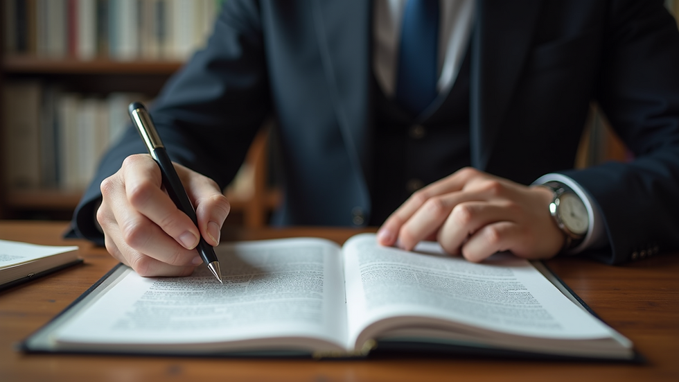 Eye-level view of a scholar reading a legal article