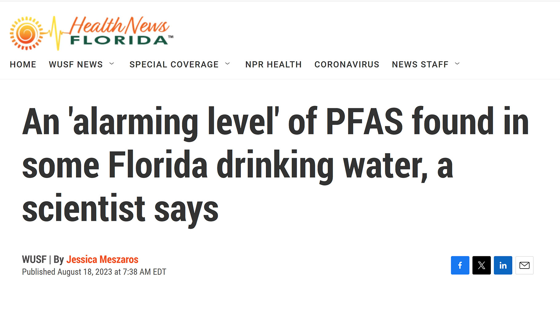 AquaPure Reverse Osmosis system treating water and removing PFAS contaminants in Sarasota.