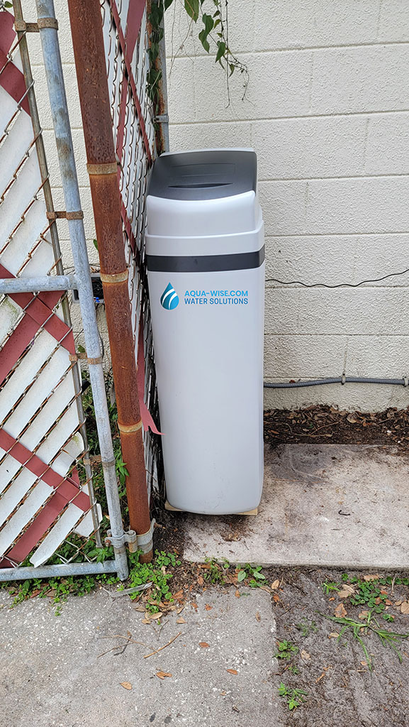Sarasota home water softener system installation showing Aqua-Wise technology.