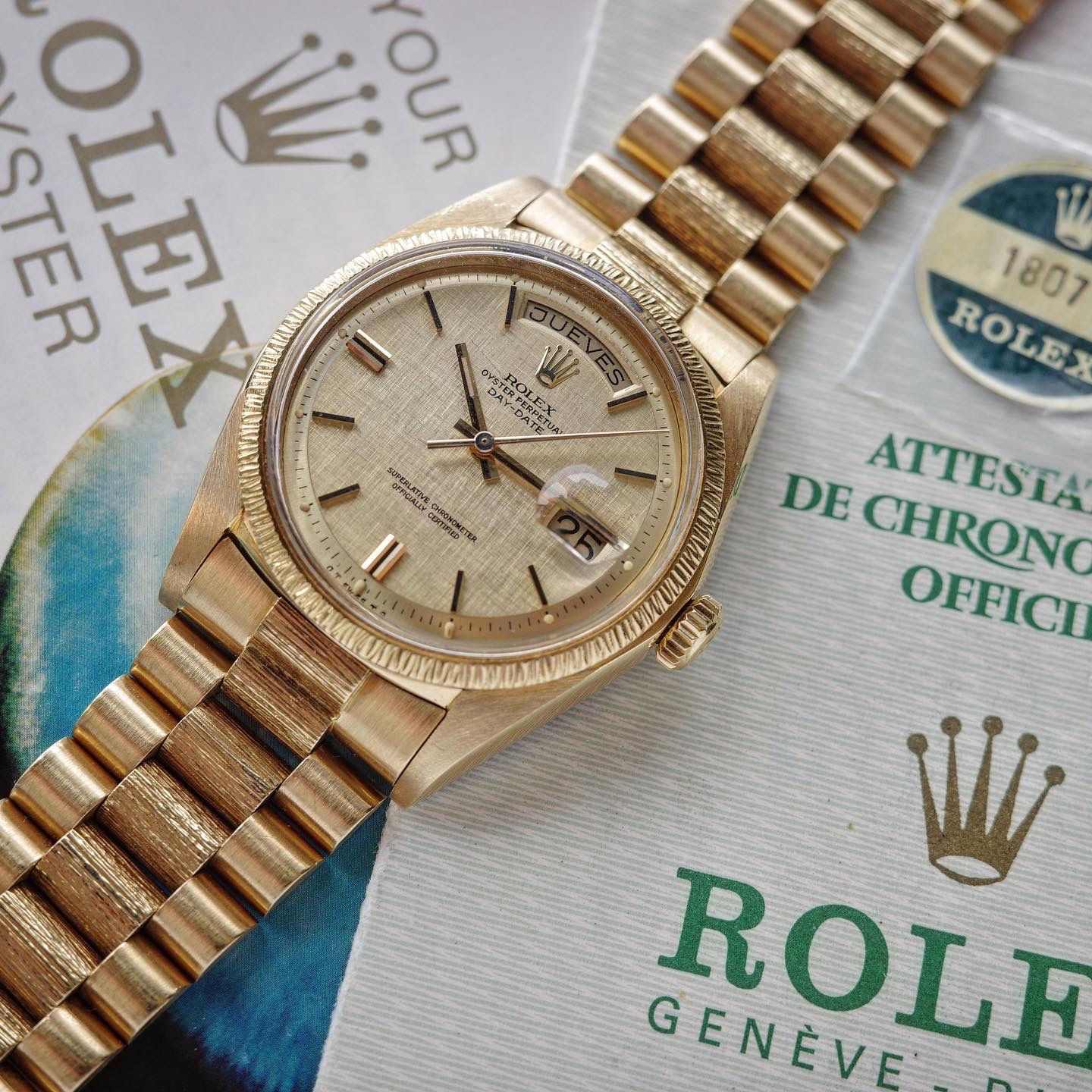 1975’ Rolex Day-Date 1807 Bark bezel with Punch paper