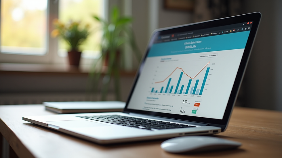 Eye-level view of a laptop displaying a blog with SEO analytics