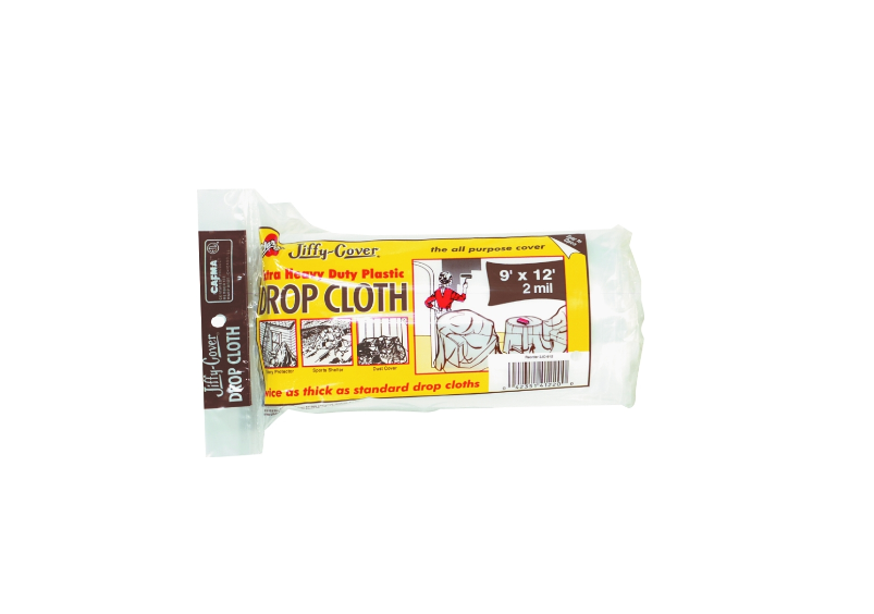 Drop Cloth, 2 mil Thick, 12 ft L, 9 ft W, Plastic, Clear