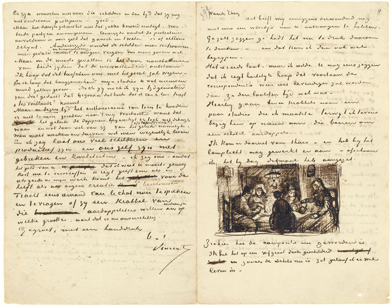 Vincent van Gogh, Letter from Vincent van Gogh to Theo van Gogh with sketch of The Potato Eaters, Nuenen, 9 April 1885, pen and ink on paper, 20.7 x 26.4 cm, Van Gogh Museum, Amsterdam (Vincen