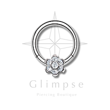 Titanium clicker ring with clear crystal flower