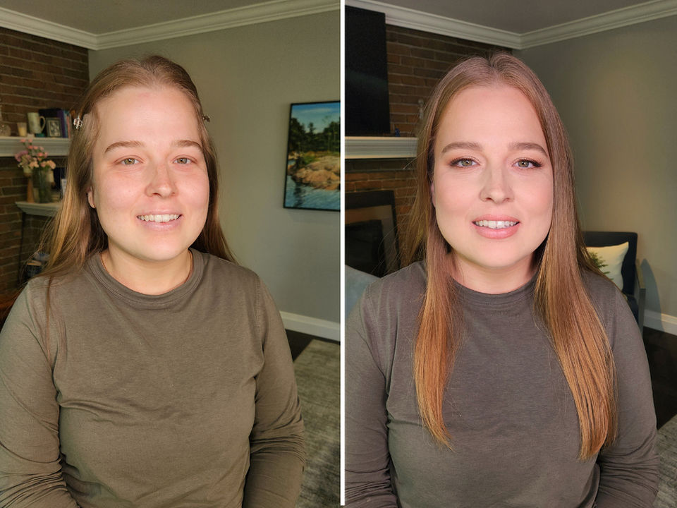 Before and after bridal makeup for elegant wedding day glam by MarthaK Makeup in Ontari