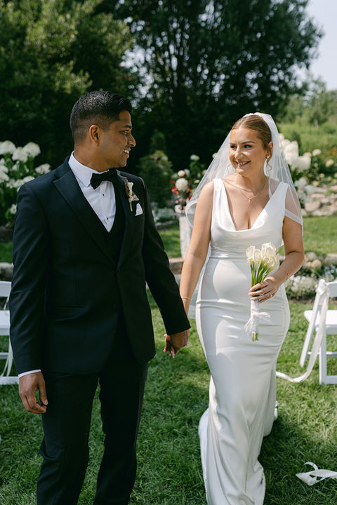 Bride and groom outdoor wedding portrait with bridal makeup by MarthaK Makeup in Ontario