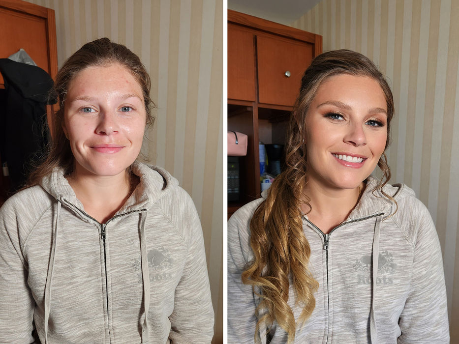 Before and after bridal makeup with flawless complexion and natural enhancement by MarthaK Makeup