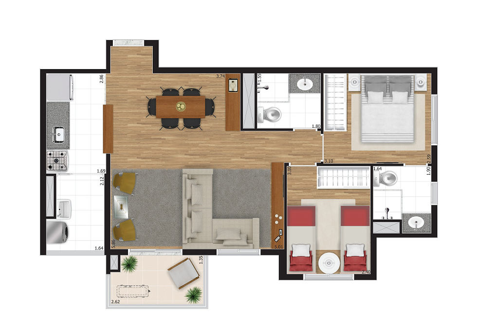 2 DORMITÓRIOS - 67M²