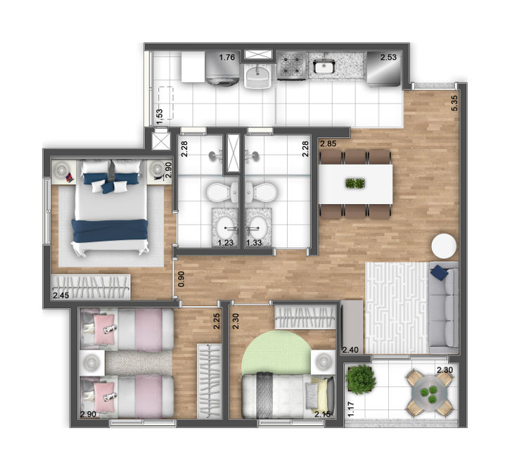 3 DORMITÓRIOS - 58 M²