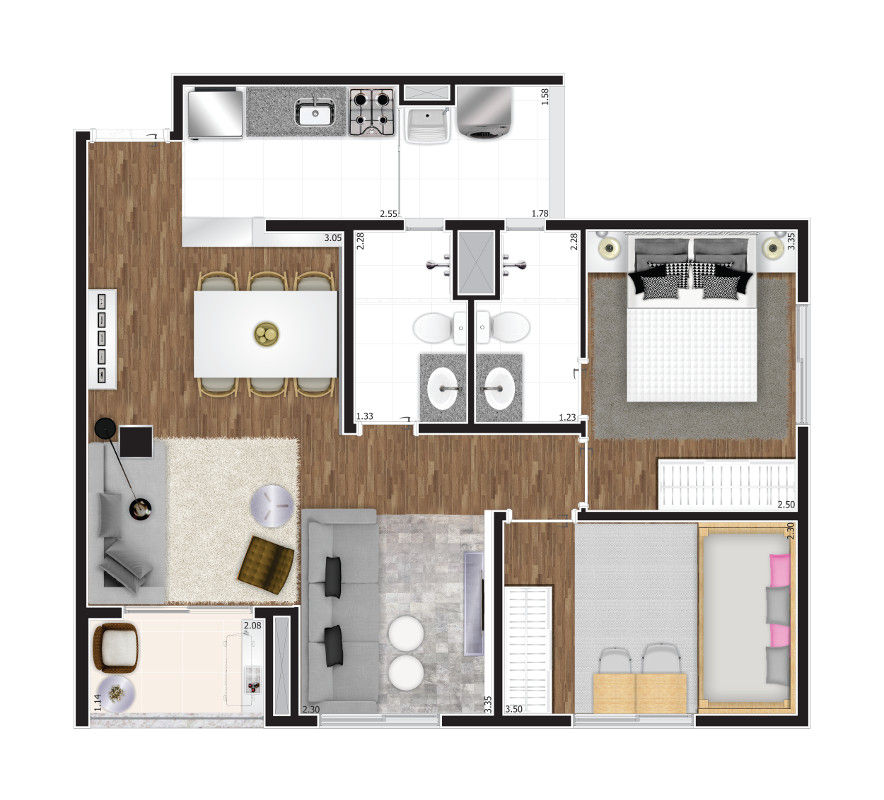 2 DORMITÓRIOS - 61 M²