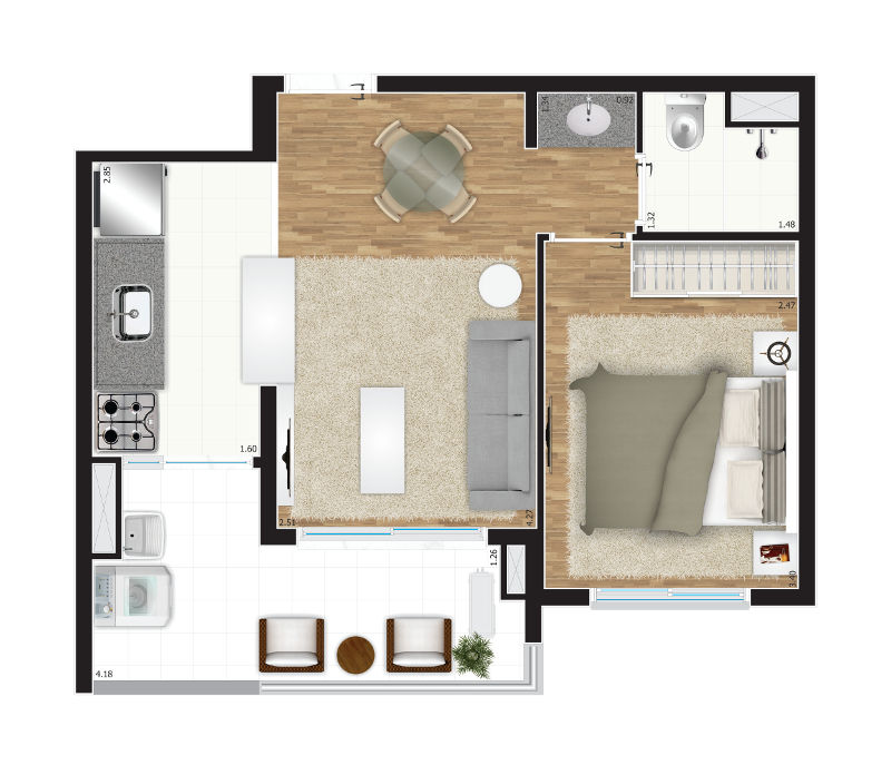 1 DORMITÓRIO - 39 M²