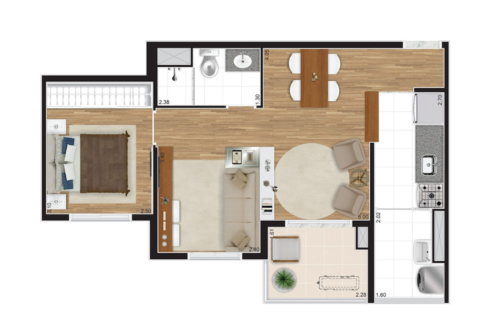 1 DORMITÓRIO - 50M²