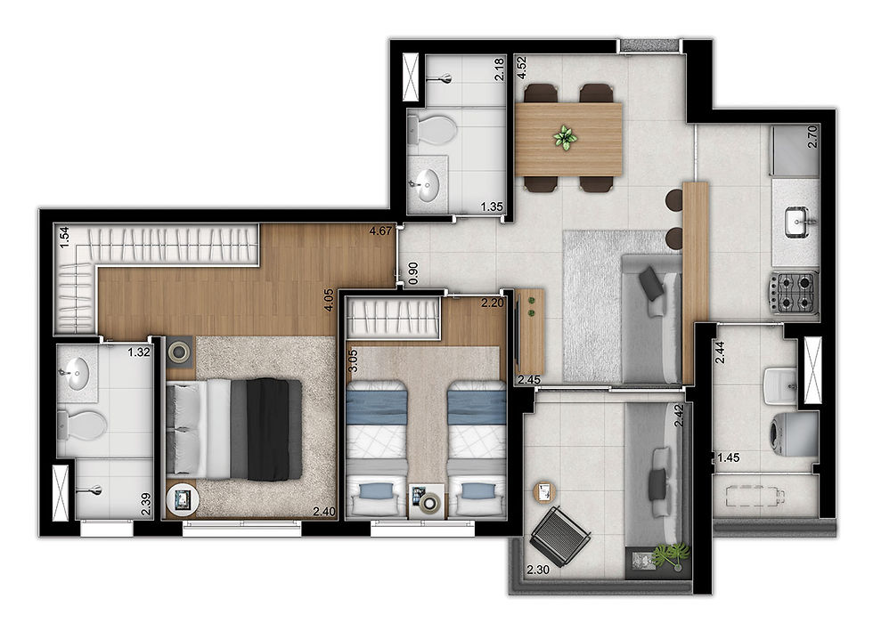 2 DORMITÓRIOS - 63 M²