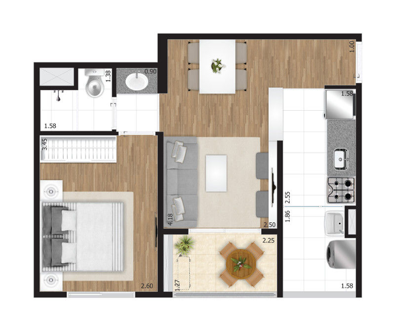 1 DORMITÓRIO - 39 M²
