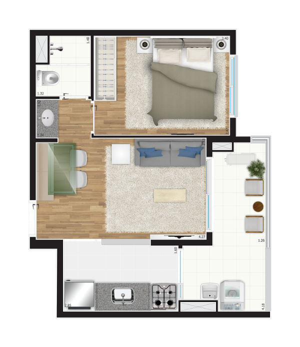 1 DORMITÓRIO - 40 M²