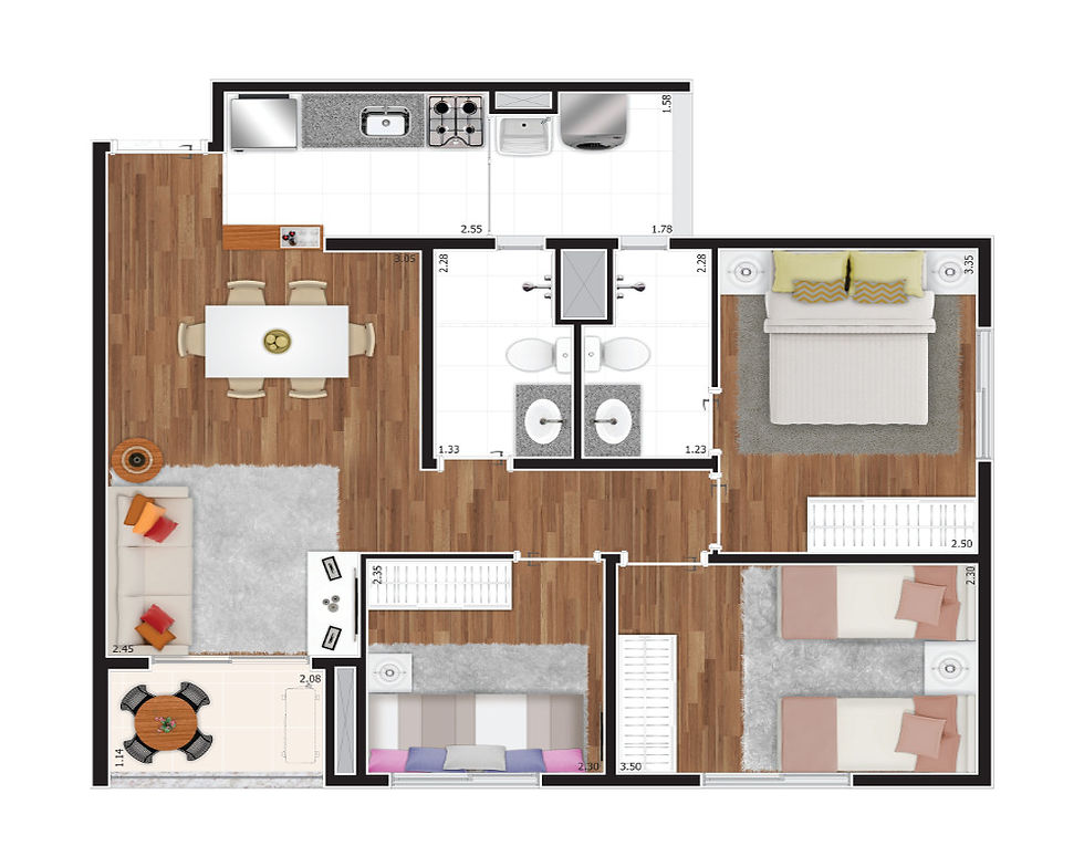 3 DORMITÓRIOS - 61 M²