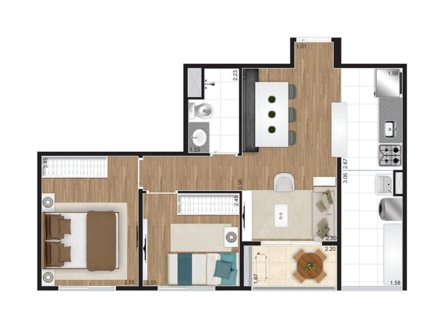 2 DORMITÓRIOS - 50M²