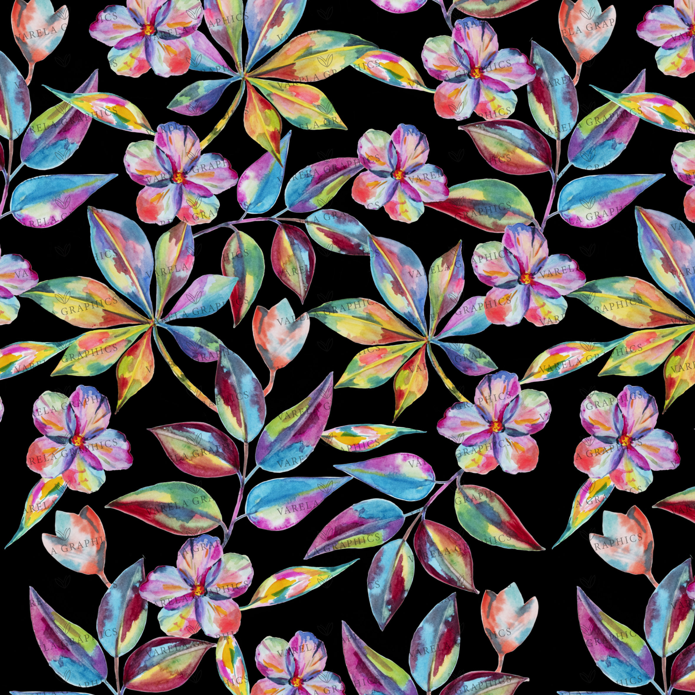 Colourful Flowers and leaves pattern