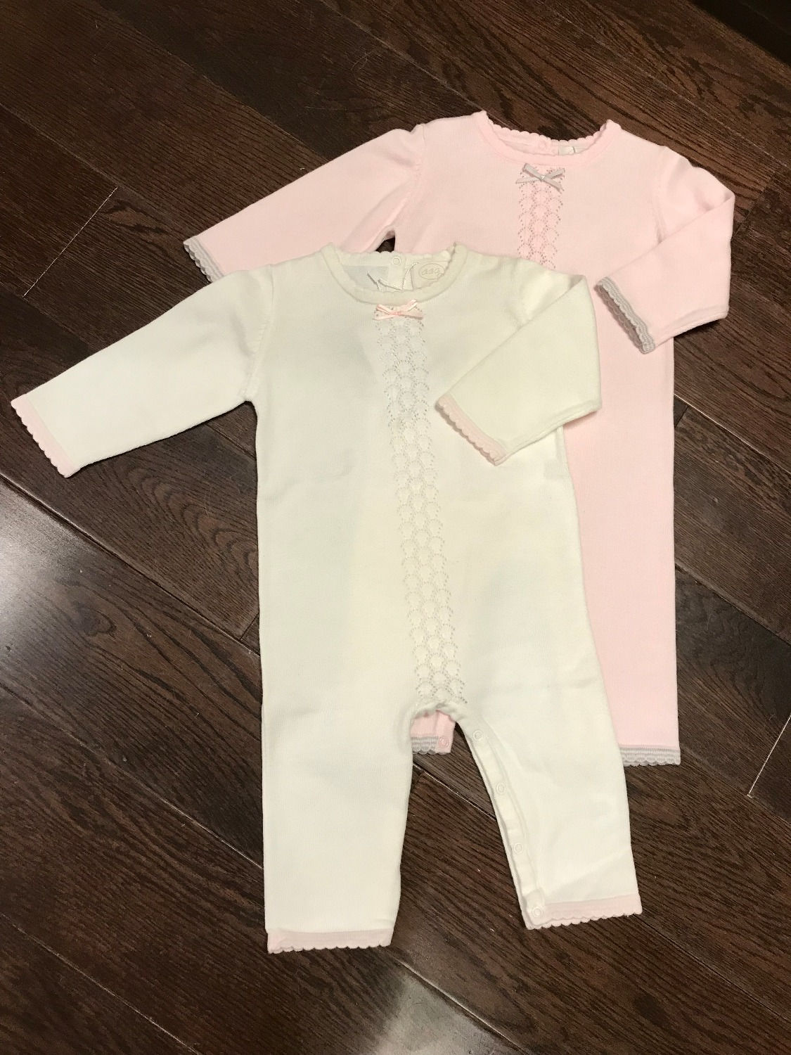Knit Coverall with Pointelle Bow