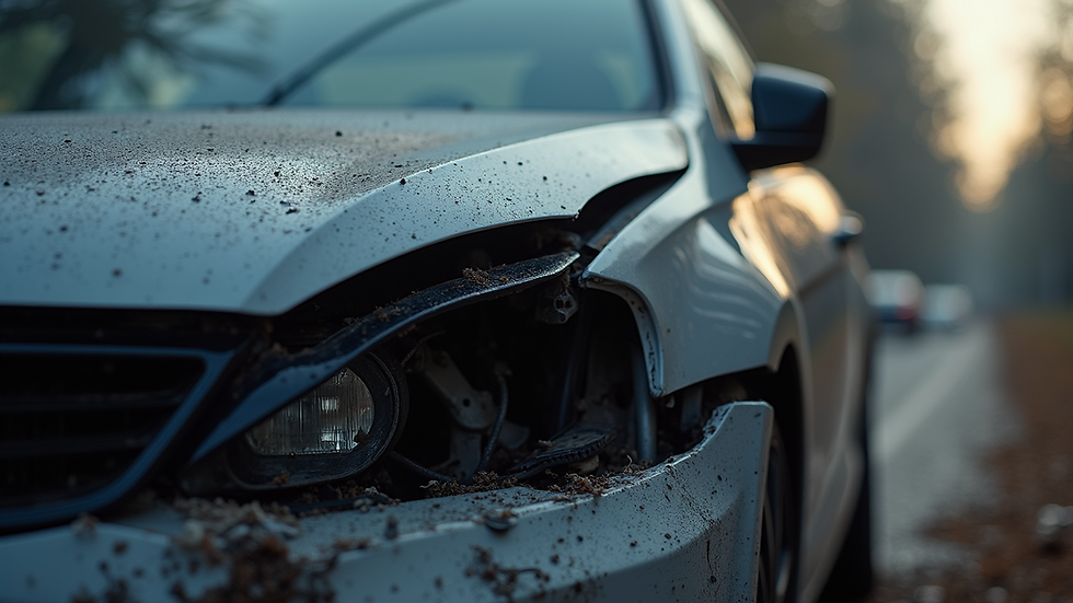 Close-up view of a damaged car after an accident