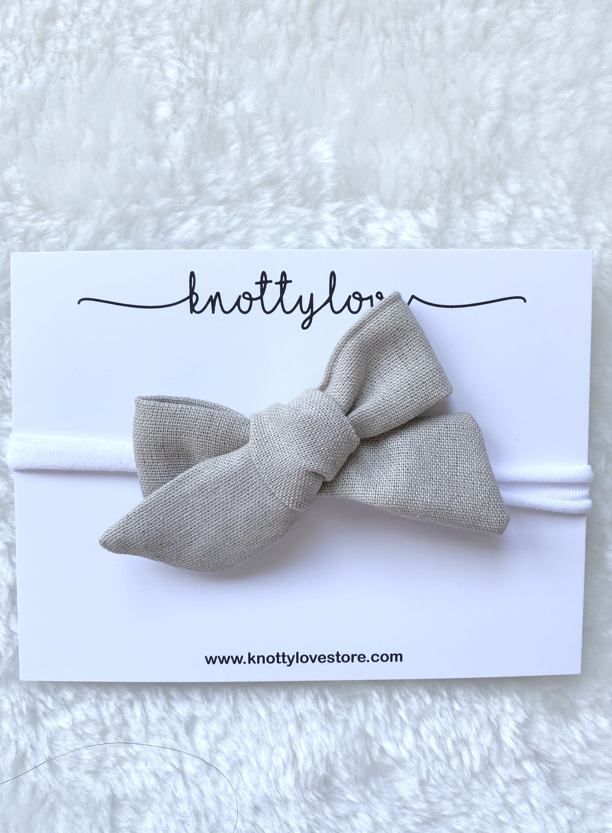 Beige Linen School Girl Bow