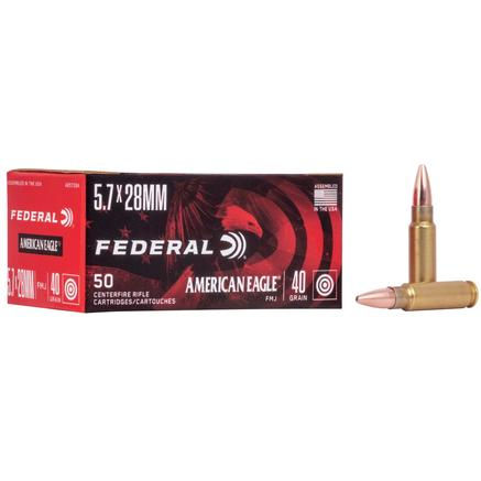 American Eagle Handgun Ammunition 5.7x28mm 40 gr FMJ 1655 fps 50/box
