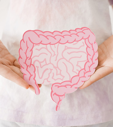 Preteen girl hands holding intestine shape, healthy bowel digestion, leaky gut, probiotic