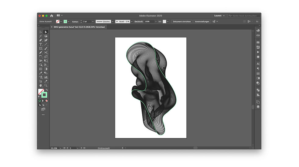 Screenshot of Adobe Illustrator showing an artboard with generative art (created with the Sketch plugin Looper).