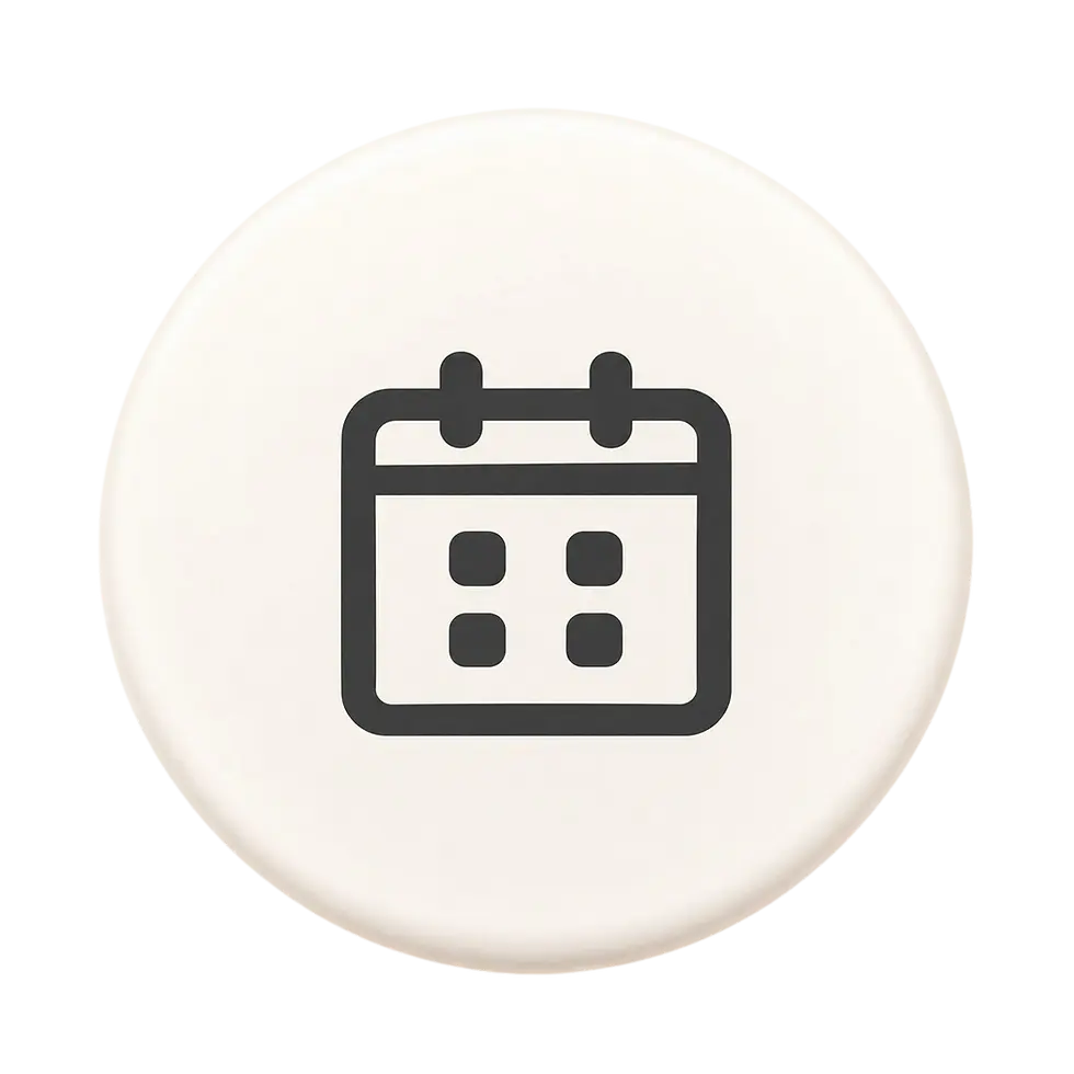 Thin line graphic icon of a calendar on a light circular background. Represents dates or scheduling.
