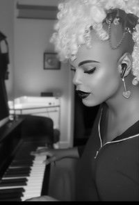 Bow Belle at the Piano writing songs in her railroad apartment in Spanish Harlem.jpg