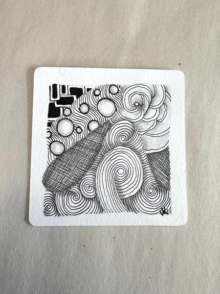 Completed Zentangle tile from the No-Fail Zentangle Course for Self-Care