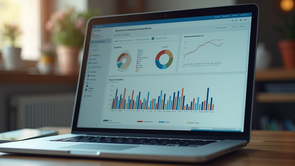 Close-up view of a laptop screen displaying business analytics dashboard