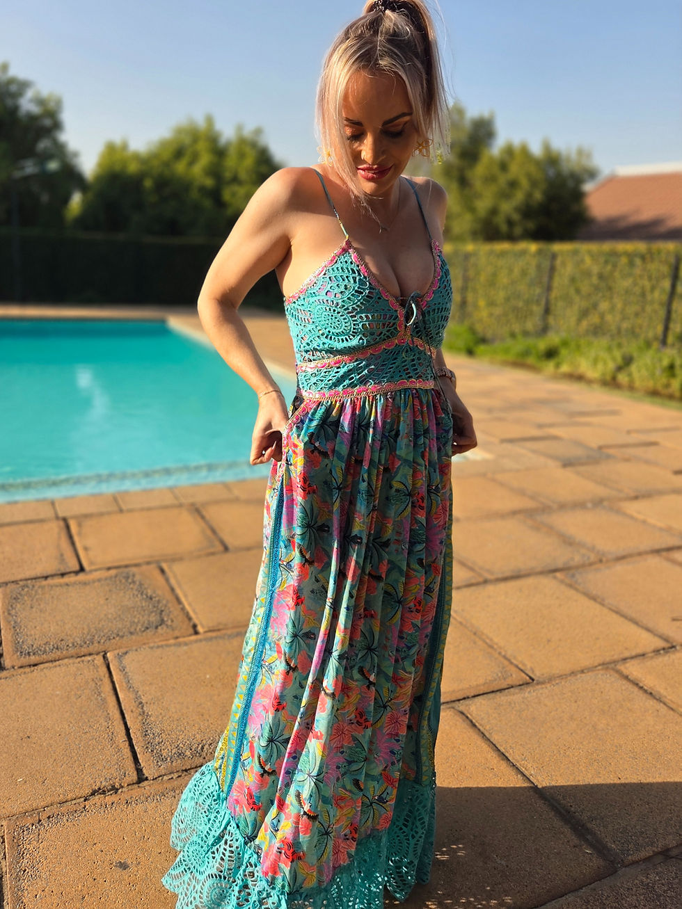 Thumbnail: SALT Turquoise Anglaise Silk Blend Sun Dress
