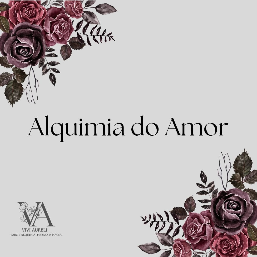 Logotipo Alquimia do Amor com moldura de rosas escuras.